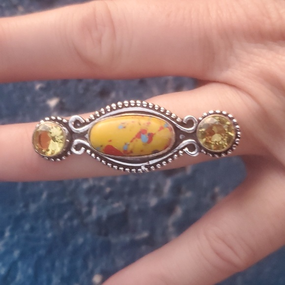 New Mosaic Balloon Jasper & Citrine 925 Silver Ring. - Picture 4 of 8